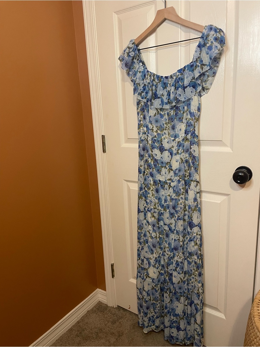 Paige Carmelia Silk Maxi Dress in French Blue Off the Shoulder Romantic Size 8 - Picture 4 of 10